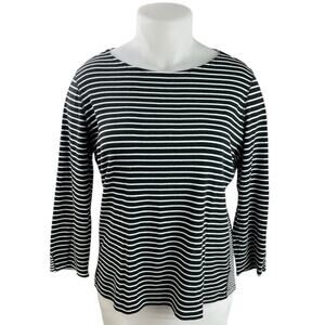 Chaps Black White Striped Long Sleeve 100% Cotton Knit T Shirt Tee Top Size 2XL